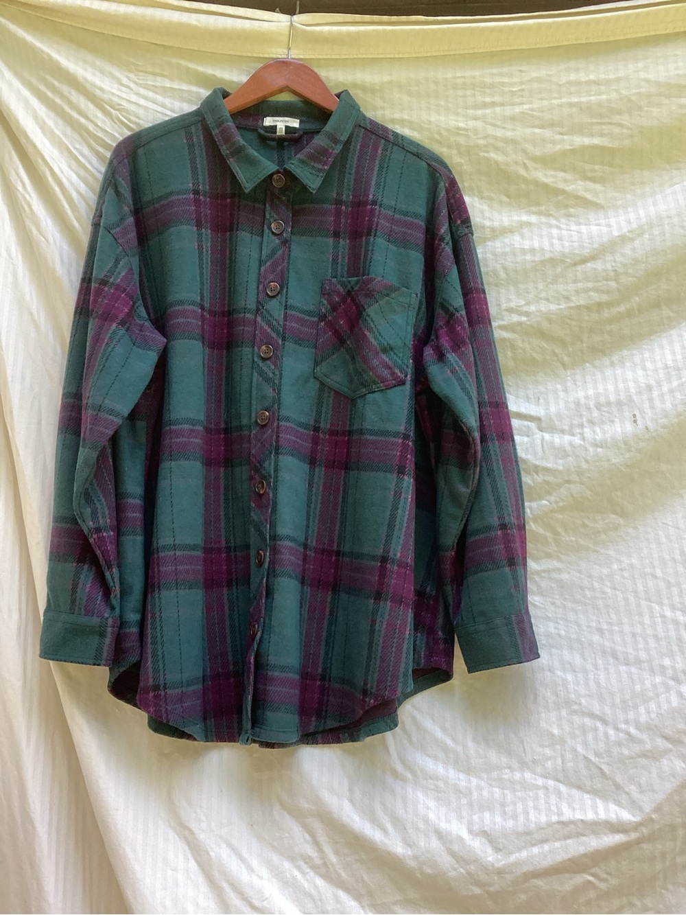 Maurices Green and Purple Plaid Button-Down Shirt, size 2X